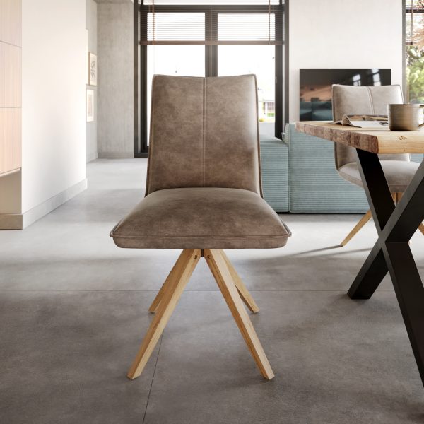 Jídelní židle Lelio-Flex dřevěná podnož mikrovlákno taupe vintage 180°