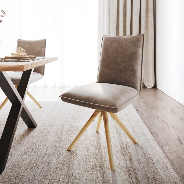 Jídelní židle Lelio-Flex dřevěná podnož zaoblená z přírodního mikrovlákna taupe vintage 180°