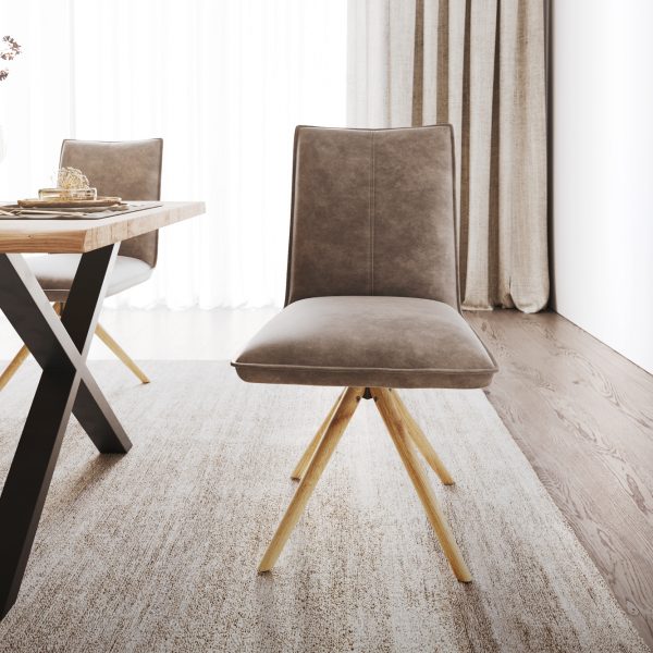 Jídelní židle Lelio-Flex dřevěná podnož zaoblená z přírodního mikrovlákna taupe vintage 180°