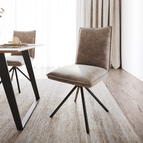 Jídelní židle Lelio-Flex křížová podnož kulatá otočná černá mikrovlákno taupe vintage 180°