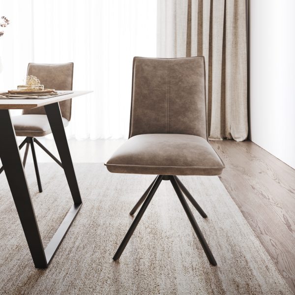 Jídelní židle Lelio-Flex křížová podnož kulatá otočná černá mikrovlákno taupe vintage 180°