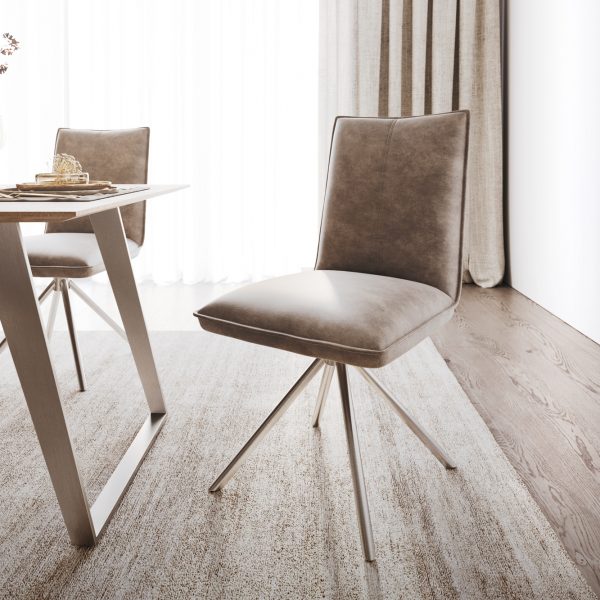 Jídelní židle Lelio-Flex křížová podnož kulatá otočná z nerezové oceli mikrovlákno taupe vintage 180°