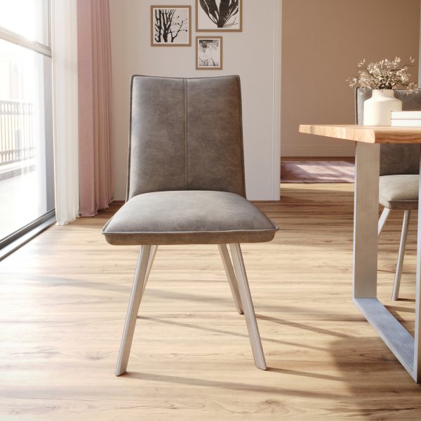Jídelní židle Lelio-Flex oválná podnož z nerezové oceli mikrovlákno taupe vintage