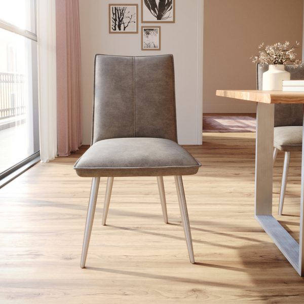 Jídelní židle Lelio-Flex zaoblená podnož z nerezové oceli mikrovlákno taupe vintage