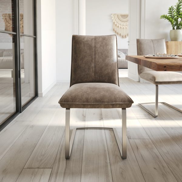 Jídelní židle Lelio-Flex konzolová podnož plochá nerezová ocel mikrovlákno taupe vintage