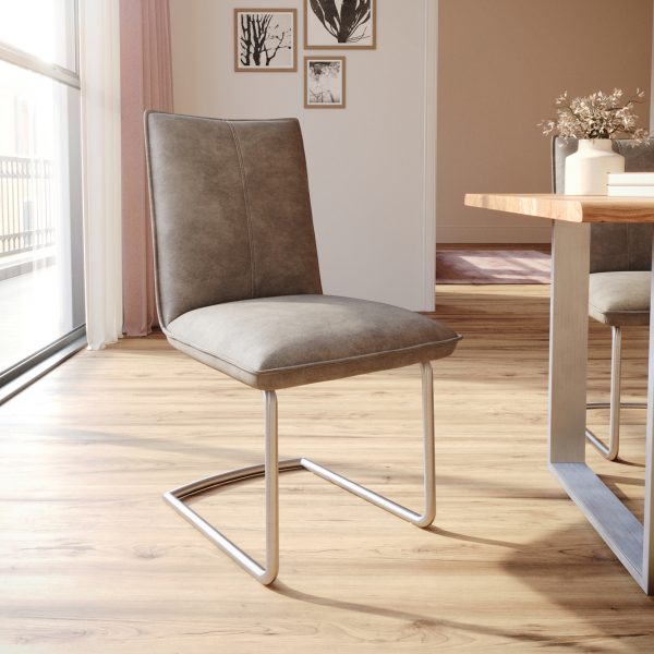 Jídelní židle Lelio-Flex konzolová podnož kulatá z nerezové oceli mikrovlákno taupe vintage