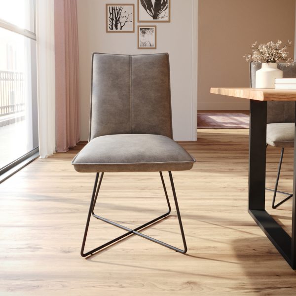 Jídelní židle Lelio-Flex podnož ve tvaru “X” černé mikrovlákno taupe vintage
