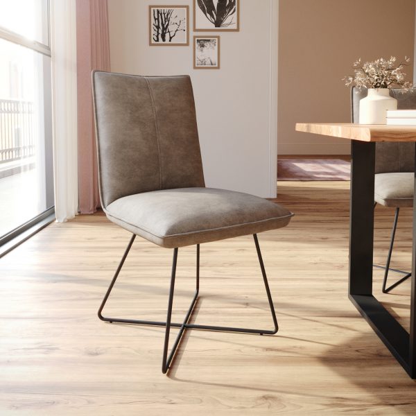 Jídelní židle Lelio-Flex podnož ve tvaru “X” černé mikrovlákno taupe vintage