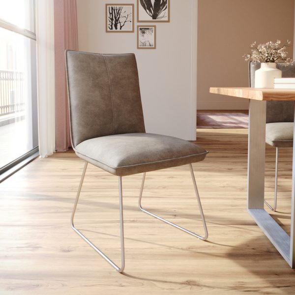 Jídelní židle Lelio-Flex tenká podnož z nerezové oceli mikrovlákno taupe vintage