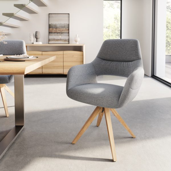 Jídelní židle Yago-Flex dřevěná podnož texturovaná tkanina světle šedá