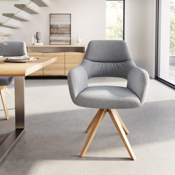 Jídelní židle Yago-Flex dřevěná podnož texturovaná tkanina světle šedá