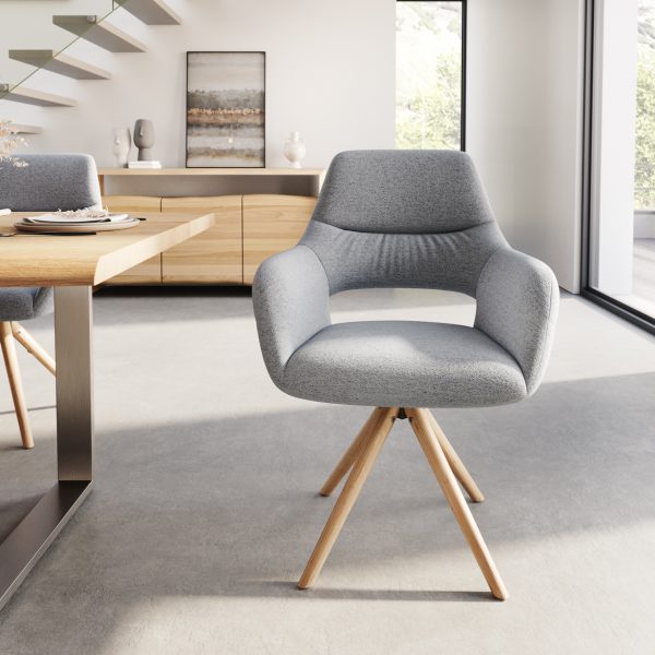 Jídelní židle Yago-Flex dřevěná podnož zaoblená texturovaná tkanina světle šedá