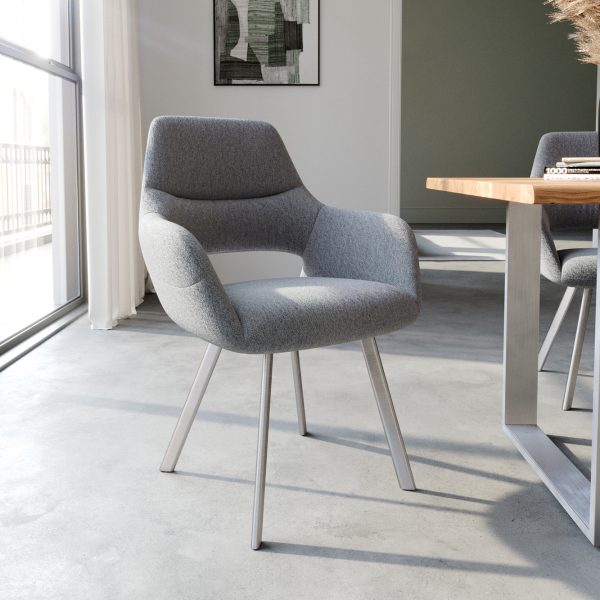 Jídelní židle Yago-Flex oválná podnož z nerezové oceli texturovaná tkanina světle šedá