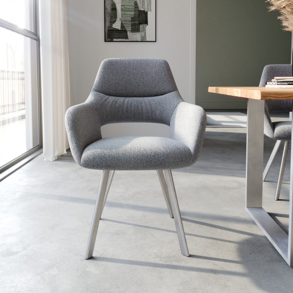 Jídelní židle Yago-Flex oválná podnož z nerezové oceli texturovaná tkanina světle šedá
