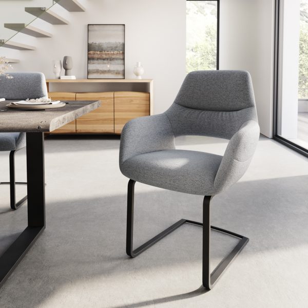 Jídelní židle Yago-Flex konzolová podnož plochá černá texturovaná tkanina světle šedá