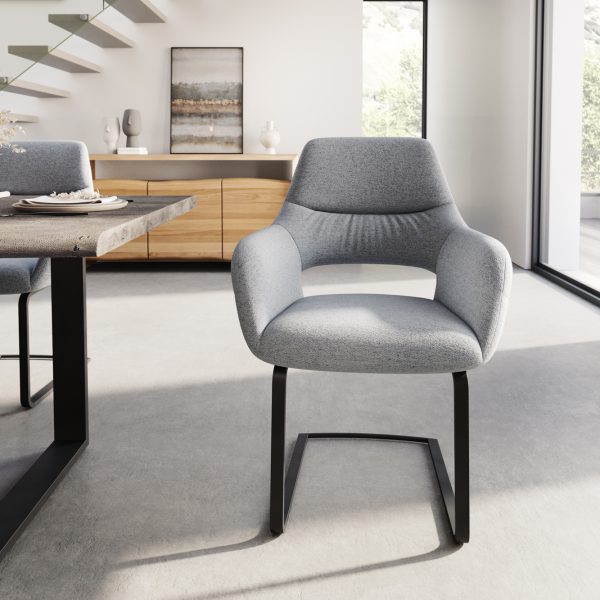 Jídelní židle Yago-Flex konzolová podnož plochá černá texturovaná tkanina světle šedá