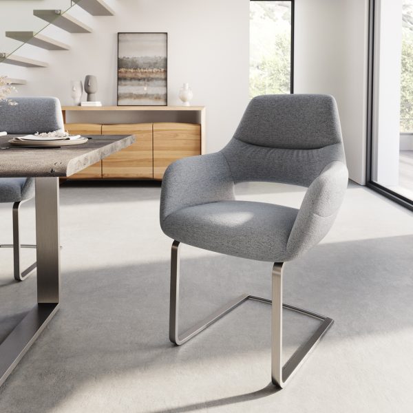Jídelní židle Yago-Flex konzolová podnož z ploché nerezové oceli texturovaná tkanina světle šedá