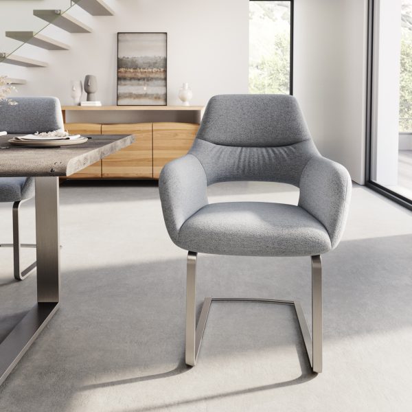 Jídelní židle Yago-Flex konzolová podnož z ploché nerezové oceli texturovaná tkanina světle šedá