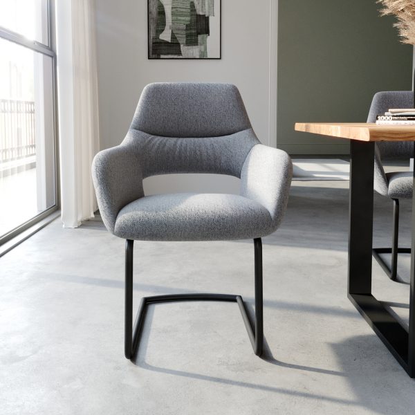 Jídelní židle Yago-Flex konzolová podnož kulatá černá texturovaná tkanina světle šedá