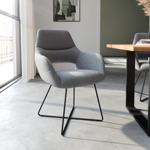 Jídelní židle Yago-Flex podnož ve tvaru “X” černá texturovaná tkanina světle šedá