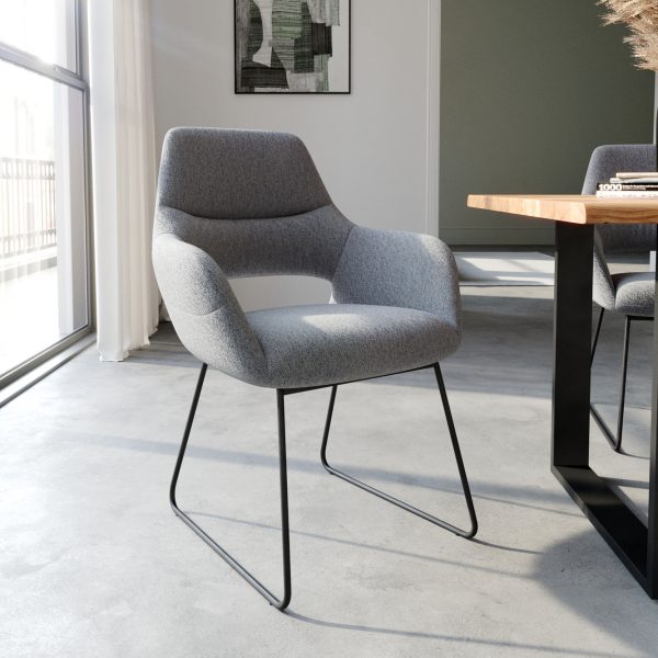 Jídelní židle Yago-Flex tenká podnož černá texturovaná tkanina světle šedá