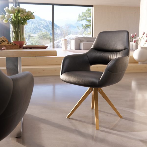 Jídelní židle Yago-Flex dřevěná podnož pravá kůže černá