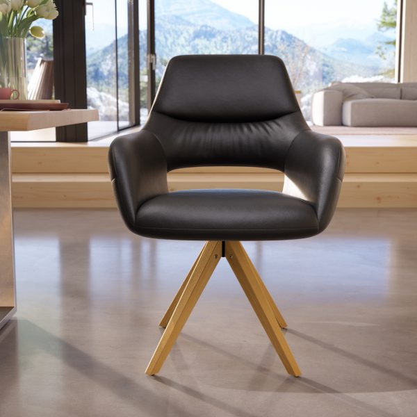 Jídelní židle Yago-Flex dřevěná podnož pravá kůže černá