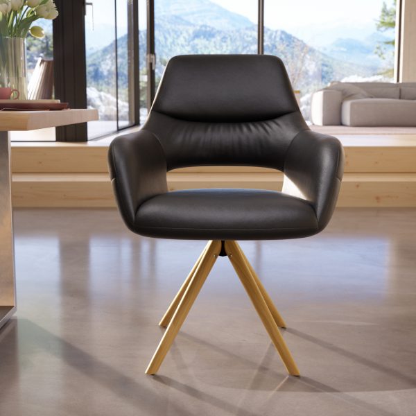 Jídelní židle Yago-Flex dřevěná podnož zaoblená kůže černý
