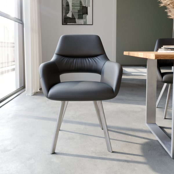 Jídelní židle Yago-Flex oválná podnož z nerezové oceli pravá kůže černé