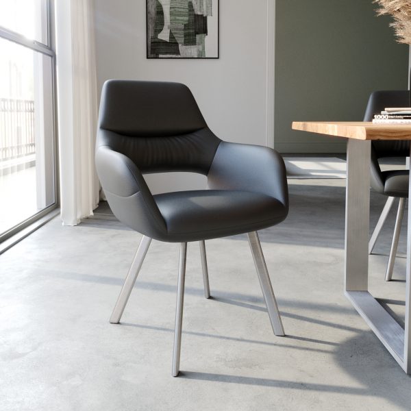 Jídelní židle Yago-Flex oválná podnož z nerezové oceli pravá kůže černé