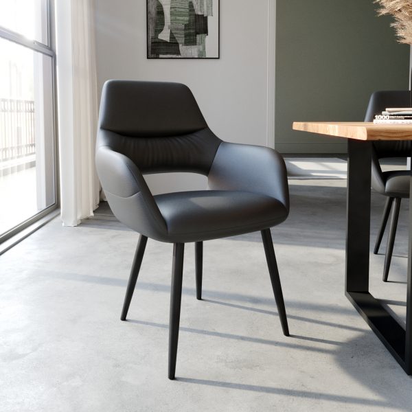 Jídelní židle Yago-Flex zaoblená podnož černá pravá kůže černá