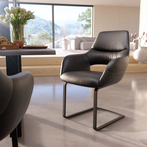 Jídelní židle Yago-Flex konzolová podnož plochá černá pravá kůže černá