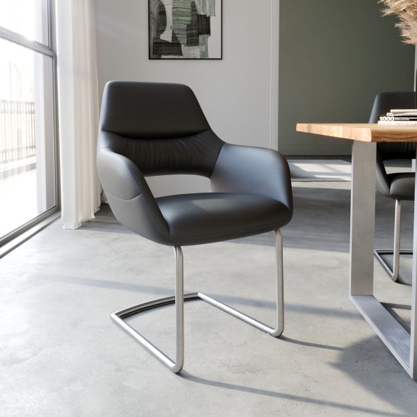 Jídelní židle Yago-Flex konzolová podnož kulatá nerezová ocel pravá kůže černá