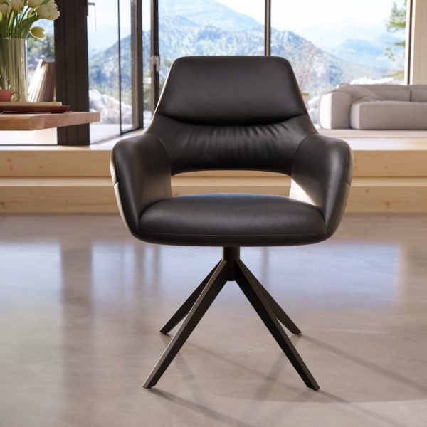 Otočná židle Yago-Flex s područkou křížová podnož široká otočná černá pravá kůže černá 360°