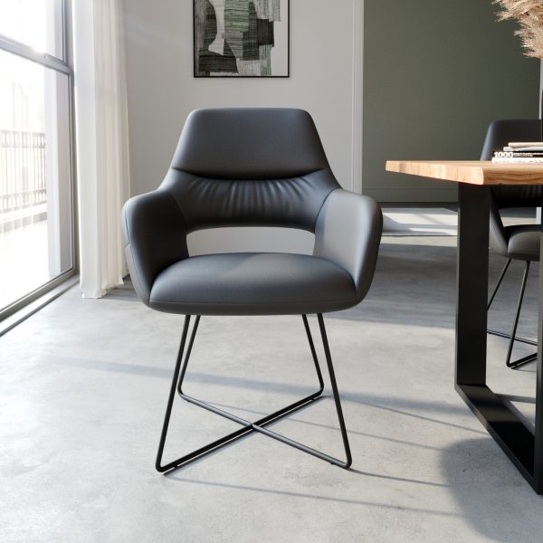 Jídelní židle Yago-Flex podnož ve tvaru “X” černá pravá kůže černá