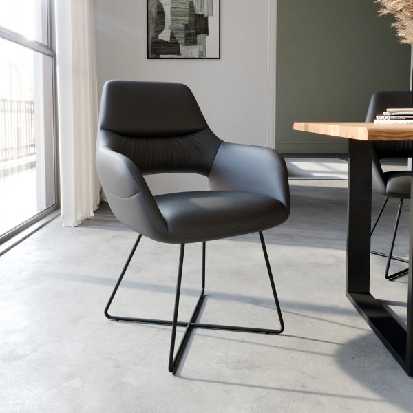 Jídelní židle Yago-Flex podnož ve tvaru “X” černá pravá kůže černá
