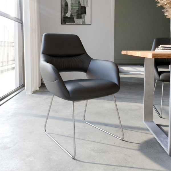 Jídelní židle Yago-Flex tenká podnož z nerezové oceli pravá kůže černá
