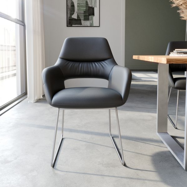 Jídelní židle Yago-Flex tenká podnož z nerezové oceli pravá kůže černá