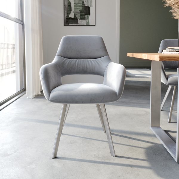 Jídelní židle Yago-Flex oválná podnož z nerezové oceli samet šedá