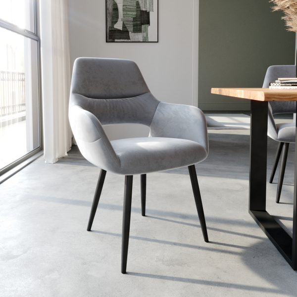 Jídelní židle Yago-Flex zaoblená podnož černá samet šedá