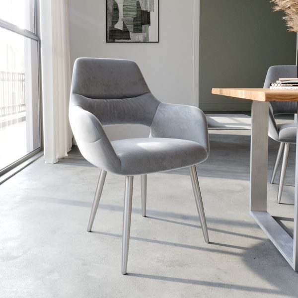 Jídelní židle Yago-Flex zaoblená podnož z nerezové oceli samet šedá