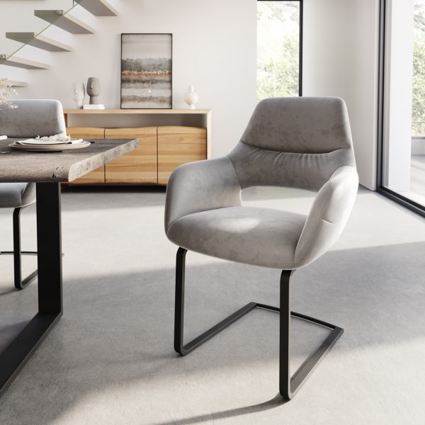 Jídelní židle Yago-Flex konzolová podnož plochá černá samet šedý