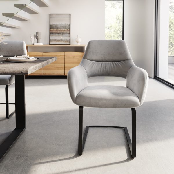 Jídelní židle Yago-Flex konzolová podnož plochá černá samet šedý