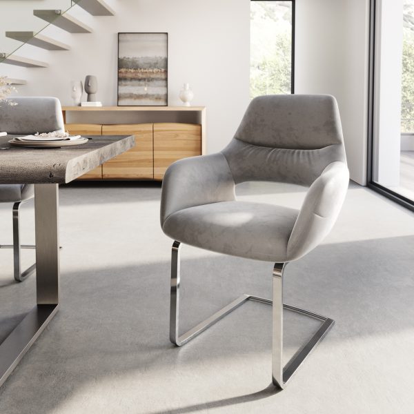 Otočná židle Yago-Flex s područkami Velvet Grey Cantilever Flat Chrome