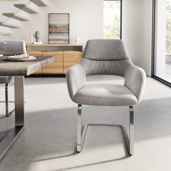 Otočná židle Yago-Flex s područkami Velvet Grey Cantilever Flat Chrome