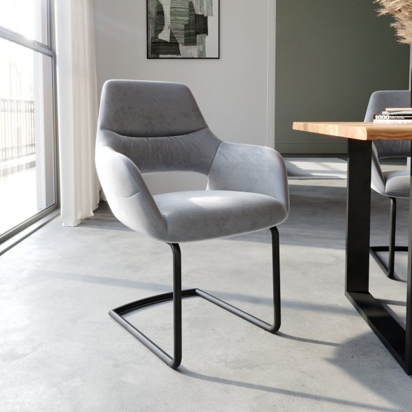 Otočná židle Yago-Flex s područkami Velvet Grey Cantilever Round Black