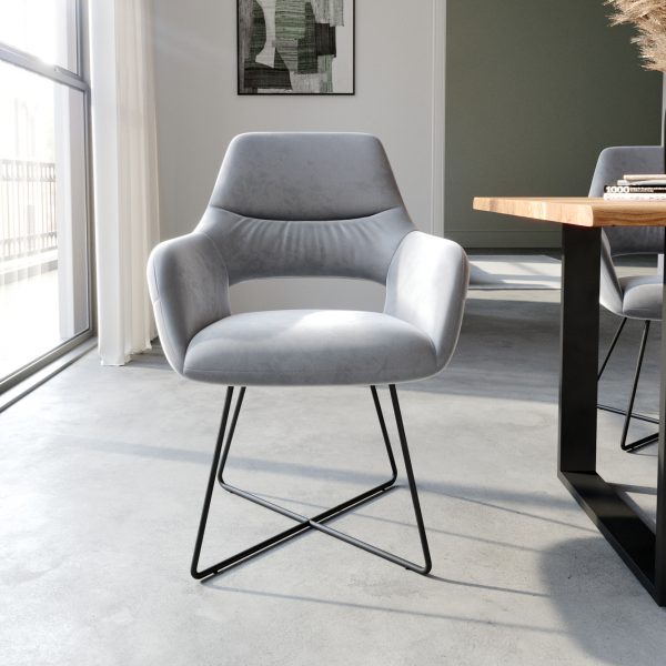 Jídelní židle Yago-Flex podnož ve tvaru “X” černá samet šedá