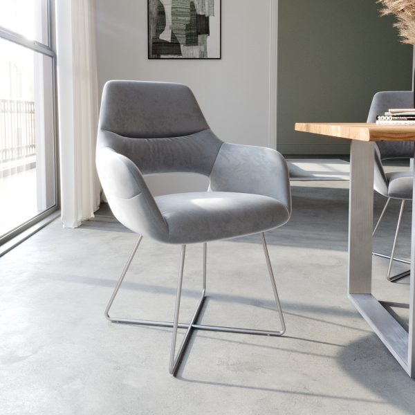 Jídelní židle Yago-Flex podnož ve tvaru “X” z nerezové oceli samet šedý