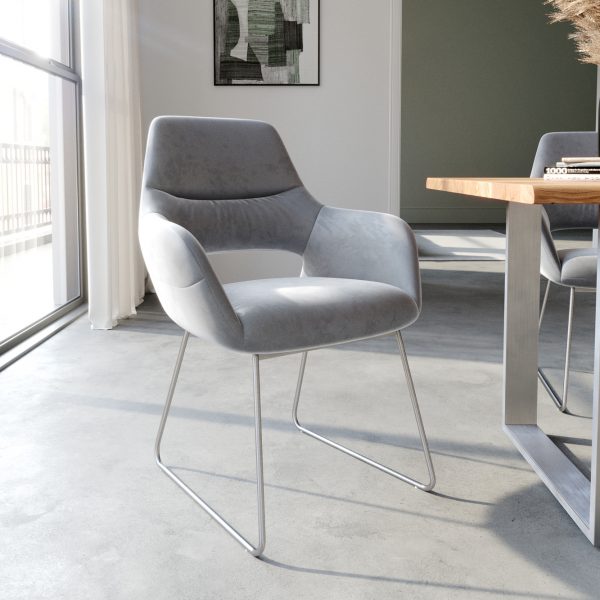 Jídelní židle Yago-Flex tenká podnož z nerezové oceli samet šedý
