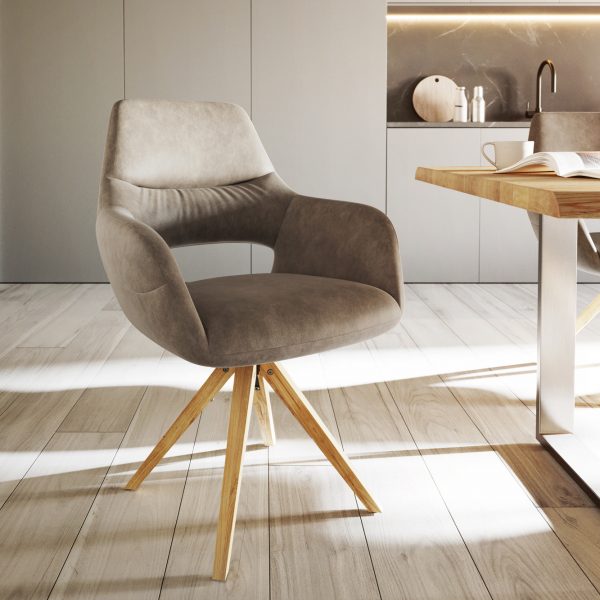 Otočná židle Yago-Flex s područkami Taupe Vintage Dřevěný rám úhlový 180° otočný